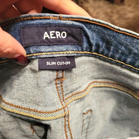 Aero Womens Pants Blue 29 Bermuda Slim Cut-Off Shorts Frayed Distressed Stretch - Picture 5 of 6